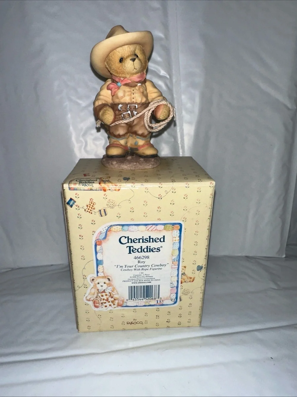 Cherished Teddies Roy Cowboy Bear Figurine - Tan, Pink & Brown
